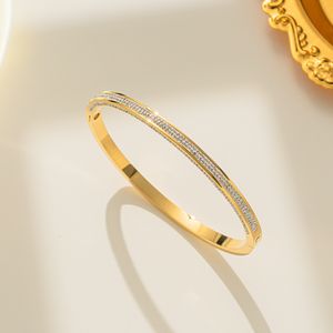 Bracciale rigido classico con micro pavé, gioielli in acciaio inossidabile placcato oro 18 carati per regalo da donna