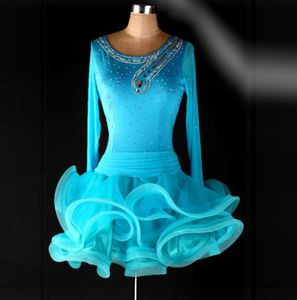 送料無料6color Red Green Blue Adult/Girls Latin Dance Dress Salsa Tango Chacha Ballroom Competition Rany Dance Dress4544344