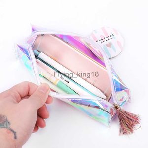 Pencil Bags 12pcs Kawaii Transparent Glitter Pencil Case Stationery Creative Fashion Pvc Pencil Bag School Pencil Box Supplies Student Gift HKD230831