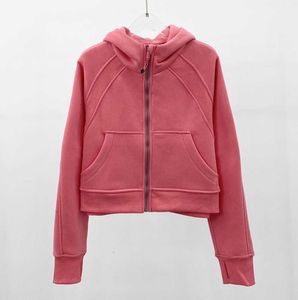 LU-98 Women Brushed Full Zip Hoodie Jacket Sportswear Yoga Outfits Hooded Workout Track Running Coat with Pockets Outdoor Fleeces Loose leisure