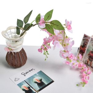 Decorative Flowers Artificial Flower Plastic Silk Wisteria Faux Plant Peach Blossom Branch Spring Wedding Decor Hanging Home Wall Decoration