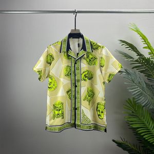 Mens polo Shirt Designer Shirt V-neck Silk Bowling Shirt Casual Graffiti Shirt Mens slim short sleeve dress shirt M-3XL05
