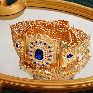 Belts Royal Blue Bridal Belts Gold Plated Moroccan Chic Caftan Belts Long Chain Arabic Turkish Robe Wedding Jewelry Chains 230831