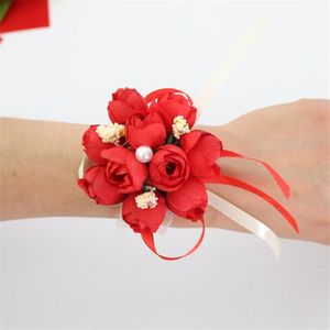 Bride Wrist Flower Corsage Bridesmaid Sister Hand Flowers Wedding Ball Artificial Silk Flower Bracelet New Arrival ZZ