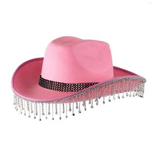 Berets strass franja cowgirl chapéu bling diamante cowboy ocidental para mulheres disco rave festa traje acessórios 3 cores design