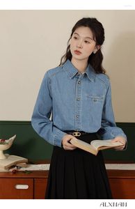 Kvinnors blusar 2023 Autumn Denim Shirts For Women Korean Style Long Sleeve Top Chic Elegant