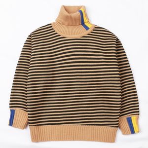 Pullover Childrens High Neck Striped Sweater child with Plush Korean Edition Wear Boys girls striped Autumn Winter Thick Knitted 230830