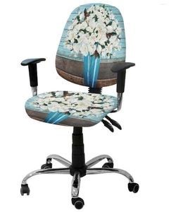 Coprisedia Fiore di magnolia bianco Copripoltrona elastico con venature del legno vintage Copripoltrona rimovibile per ufficio Sedile diviso