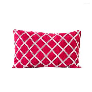 Pillow Home Style Velvet Plaid Cover 30x50 45x45cm No Inner Square Beige Red Blue Silver Bed Covers X108