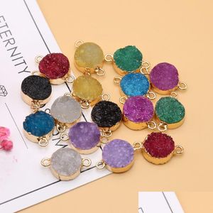Charms Natural Stone Semi Precious Round Sprout Double Hole Pendant Connector Jewelry Making Diy Necklace Bracelet Accessoriescharms D Dhdll