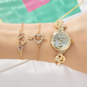 Wristwatches Luxury Heart Shaped 3Pcs Set Bracelet Watch Suitable For Women Stainless Diamond Crystal Watchs Womens Gifts Reloj