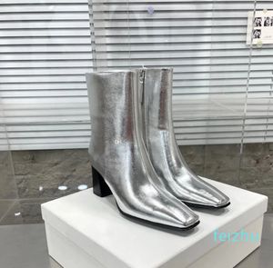 Tornozelo Botas Ocidentais zíper apontou toe bloco saltos grossos botas de sola de couro para grils mulheres designer de luxo vestido sapatos fábrica calçado tamanho 35-40