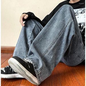 Herr jeans high street punk trendiga märke lösa breda ben denim byxor koreanska mode hip hop solid färg casual byxor man