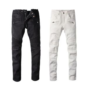 Дизайнерские мужские джинсы Slim Fit Motorcycle Bikers Denim для модных мужчин белые черные брюки Мужские джинсы расстроенные рваные байкеры