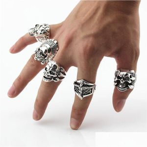 Bandringe Neue Gothic SKL Geschnitzte Biker Herren Anti-Sier Retro Punk Für Männer S Modeschmuck Gemischte Stile BK Viele Drop Lieferung Ring Dhedf