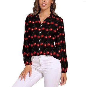 Blusas femininas vermelho doce cereja blusa de manga longa fruta natural elegante estilo rua camisa oversize gráfico topo presente de aniversário