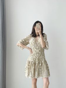 Sandro Crocheted Openwork Assoridered Druffled Dress2023 New Fashion