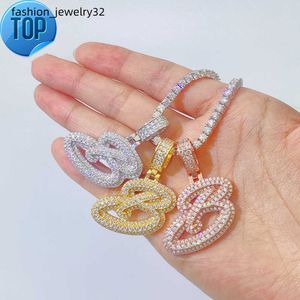 Hiphop Bling D Color Moissanite Diamonds 925 Silver Initial Letter Necklace