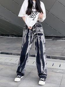 Jeans da donna Pantaloni larghi Donna Tie Dye Lavato dritto Gamba larga Vita alta Goth Vintage Streetwear Denim Pantaloni hippie casual Y2K Pan 230830