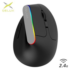 Möss Delux M618C Wireless Silent Ergonomic Vertical 6 Button Gaming Mouse USB Mottagare RGB 1600 DPI Optiska möss med för PC -bärbar dator 230831