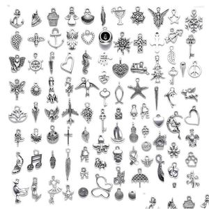 Charms 100 stücke Herz Stern Tiere Silber Farbe Mixed Metall Anhänger für DIY Armband Halskette Tibetischen Schmuck Machen Erkenntnisse Drop liefern Dhz57