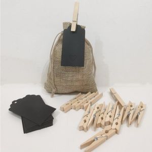 Jewelry Pouches 12set Wedding Small Jute Bags With Black Tags Christmas Year Party Gift Drawstring Package Sacks