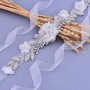 Bälten TopQueen S13 Wedding Flowers Belt Pearl Beaded Belt Organza Flower Women's Belts and Sashes Dress Belt Belt 230831