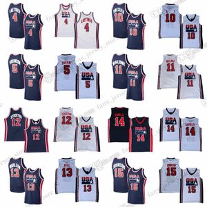 Personalizado S-6XL1992 Retro Basquete Jerseys 7 Bird 5 Robinson 10 Drexler 8 Pippen 11 Malone 12 Stockton 13 Mullin 15 Johnson 14 Barkley 4 Laettner Qualquer Nome Qualquer Número