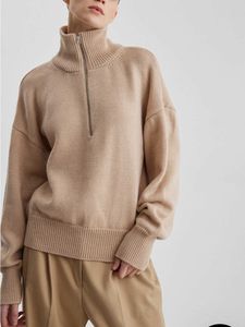 Kvinnors tröja's Turtleneck dragkedja stickad tröja tjock varm vinterhoppare kvinnlig mjuk klassisk solid khaki blå vita tröjor för kvinnor 230831