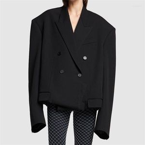 Ternos femininos blazers 2023ss outono moda coreana duplo breasted ombro almofada jaqueta de alta qualidade manga comprida topo y2k casaco