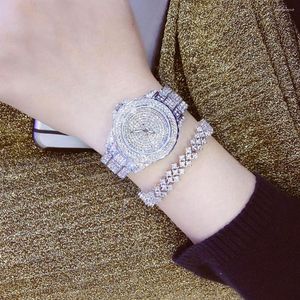 Wristwatches Bee Sister Rhinestone Ice Out Women Diamond Watch Silver Gold Stainless Steel Quartz Wrist Jewelry Complementos Mujer Cadeaux