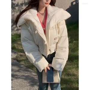 Women's Trench Coats 2023 Autumn Winter Women Cotton Jacket Retro British Style Large Lapel Loose White Casual Warm Short Coat