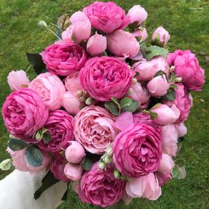 Flores decorativas 2023 seda rosa peônia artificial lindo buquê de flores para festa de casamento decoração de casa mariage falso a49b25