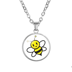 Pendant Necklaces Kids Cute Cartoon Bee For Boys Girls Animal Glass Cabochon Round Sier Chains Fashion Children Jewelry Gift Drop Deli Dhtib