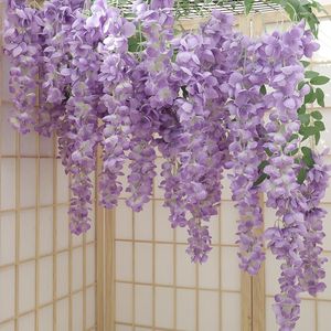 Dekorativa blommor Silk Wisteria Artificial Hanging Garland Slå Fake Vine Wedding Party Home Garden Outdoor Office Wall Decor