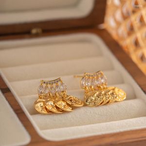 Dangle Earrings Minar Personality Bling CZ Cubic Zircon Strand Tassel Earring For Women 18K Real Gold Plating Brass Coin Hanging