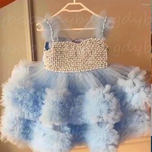 Sukienki dla dziewczynek księżniczka bajka perły koronkowe motyle bufita kwiatowa sukienka niemowlęta pierwsza komunia urodzinowa suknia na balu noszenie