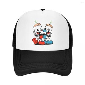 Ball Caps Punk Unisex Game Cartoon Cuphead Mugman Trucker Hat Adult Adjustable Baseball Cap For Men Women Hip Hop
