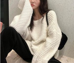 Kadın Sweaters Sonbahar Katı Kazak Kadın Moda Tasarladı Basit Gevşek Küleyler Allmatch Bf Günlük Giyim Estetik Kış Chails 230830