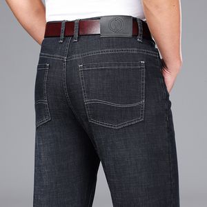 Calças de brim dos homens estilo clássico verão perna reta preto fino negócio moda azul relaxado minimalista estiramento denim calças masculino 230831