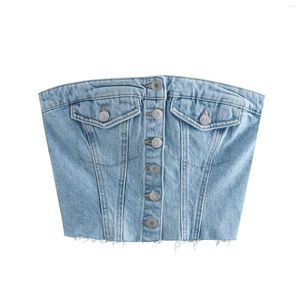 Women's Vests Slim Fit Fashion Jeans Pocket Button Stretch Vest Jacket Smock
