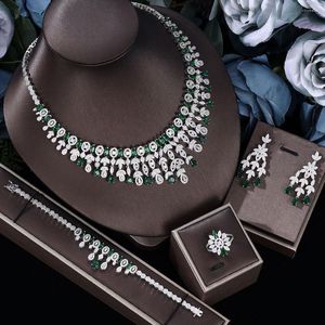 Colar brincos conjunto 4 pçs nupcial zircônia jóias para festa feminina luxo dubai nigéria cz em cristal casamento completo