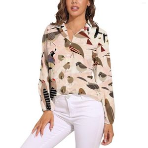 Women's Blouses Sonoran Birds Print Blouse Long-Sleeve Bird Art Trendy Women Streetwear Oversized Shirt Graphic Clothing Gift