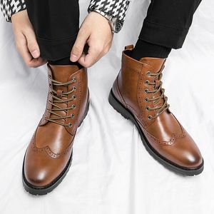 Boots Spring Laceup Chelsea Mens High Quality Comfortable Men Formal Leather Hightop Motorcycle Ankle 230831