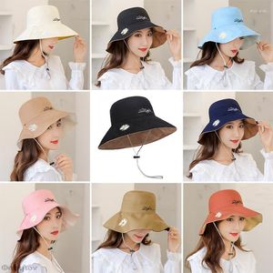Berets verão dupla face mulheres grandes abas moda panamá chapéu proteção solar pescador bob feminino margarida bordado balde
