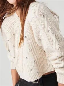 Women's Sweaters 2023 Autumn Winter Two Sided Wear Women Embellished Ribbed Sweater Lady SingleBreasted Knit Cardigan Jacket 230831