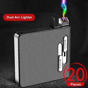 Caja de cigarrillos automática con capacidad de 20/10 Uds., encendedor de doble arco USB, soporte impermeable a prueba de viento, dispositivos para hombres P8Z4