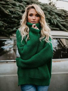 女性のセーター2022女性プルオーバー太い秋の冬の服温かいニット特大のタートルネックセーター女性用グリーントップ女性ジャンパーHKD230831