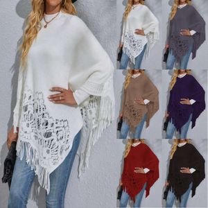 Höst- och tröjor Vinter Mid Long Spets Tassel Shawl tröja för kvinnor