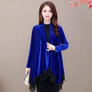 Kvinnors jackor vårhöst kvinnor kappa mode guld sammet toassel cardigan jacka elegant koreanska toppar femme kvinnkläder